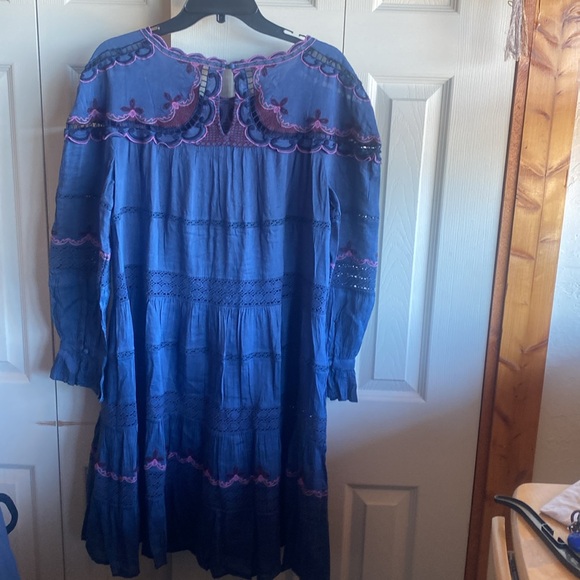 Johnny Was NWT Reina Embroidered Lined Linen Long Sleeve Tiered Dress Small - Picture 6 of 15